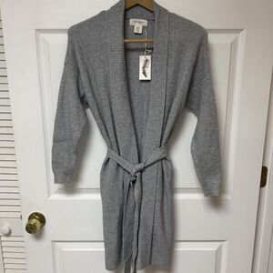 Jessica Simpson Cardigan Sz XS Gray Ultra Soft Open Front Tie‎ Belt Pockets Long
